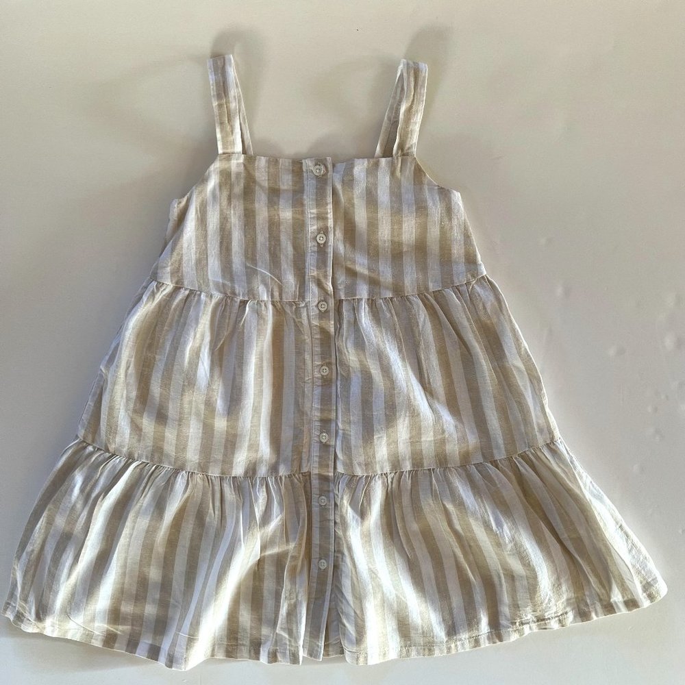 GapKids NWOT khaki & white striped sleeveless linen/cotton dress, S (6-7 years)